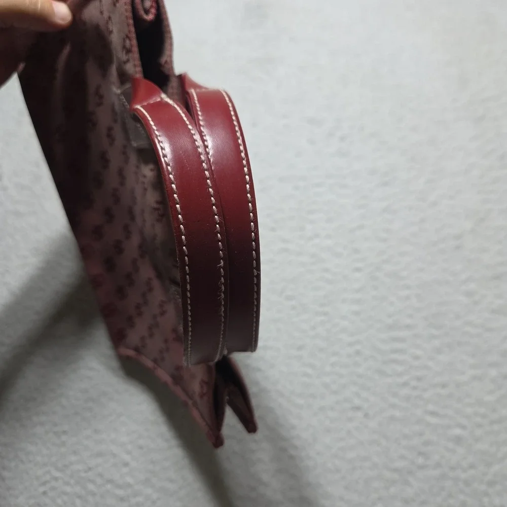 Dooney & Bourke Red Canvas Leather Trim Signature Tote Handbag Purse